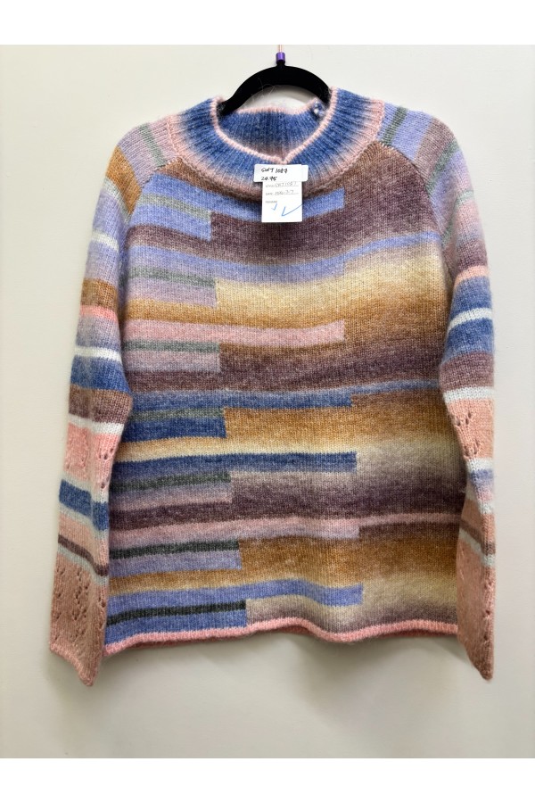 SWT1087P / Jade By Jane<br/>PLUS SIZE MULTI COLOR STRIPED RAGLAN KNIT SWEATER