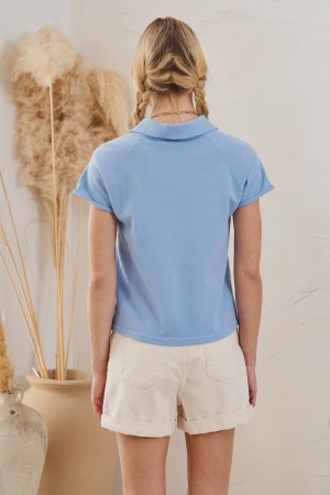 SWT1193P / Jade By Jane<br/>PLUS BUTTON FRONT COLLARED KNIT POLO TOP