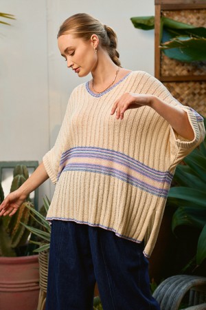 SWT1202P / Jade By Jane<br/>OVERSIZE STRIPE DETAIL KNIT TUNIC TOP PLUS