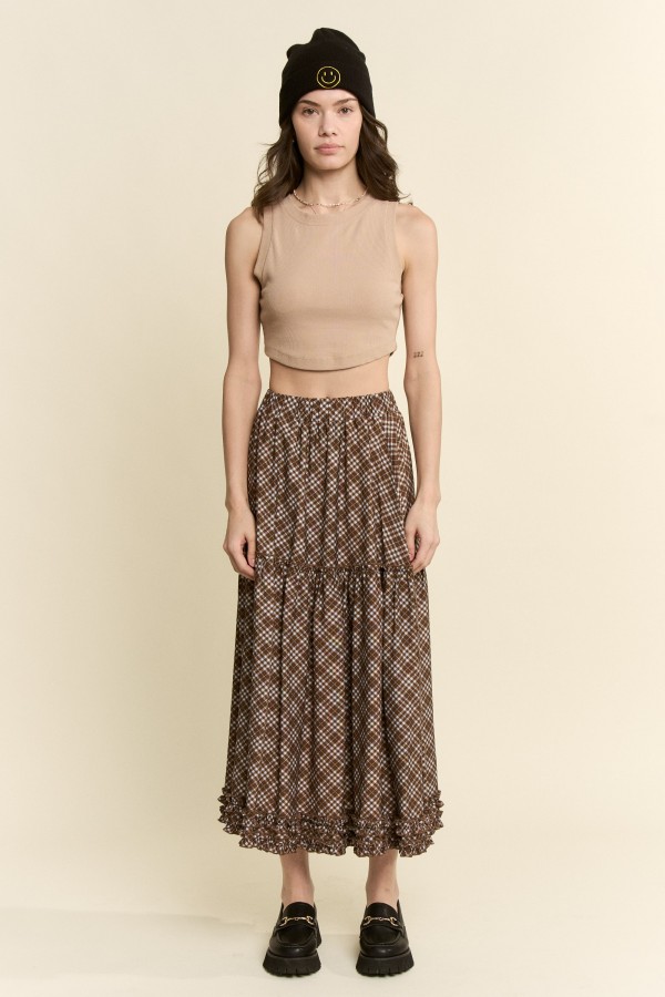 SWT1212 / Jade By Jane<br/>VINTAGE CHECK RUFFLE MIDI SKIRT