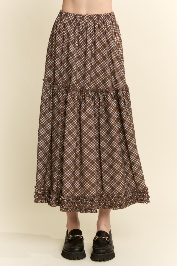 SWT1212P / Jade By Jane<br/>PLUS SIZE VINTAGE CHECK RUFFLE MIDI SKIRT