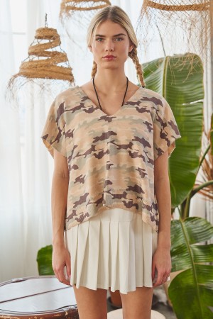 SWT1233 / Jade By Jane<br/>CAMO DOLMAN SLEEVE V-NECK KNIT TOP