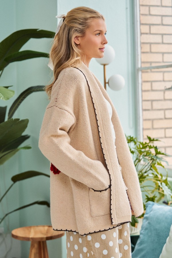 SWT1236P / Jade By Jane<br/>PLUS SIZE DOG GRAPHIC KNIT CARDIGAN