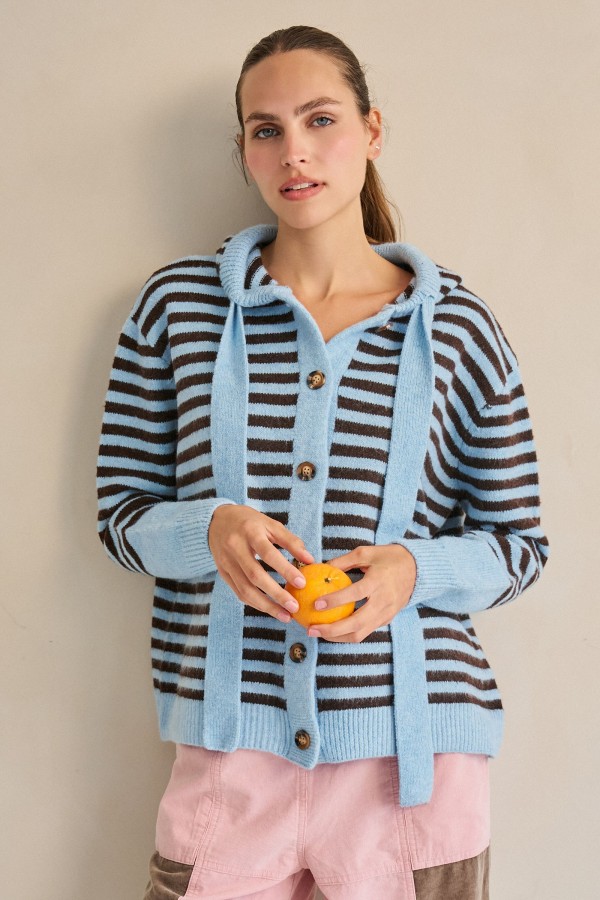 SWT1237 / Jade By Jane<br/>STRIPE HOODIE KNIT CARDIGAN