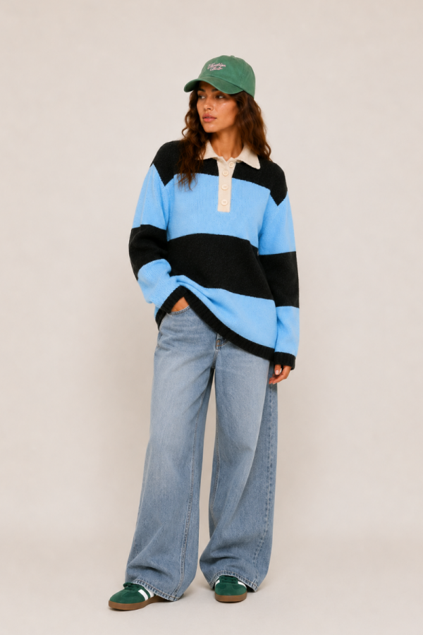 SWT1271 / Jade By Jane<br/>STRIPED RUGBY SWEATER
