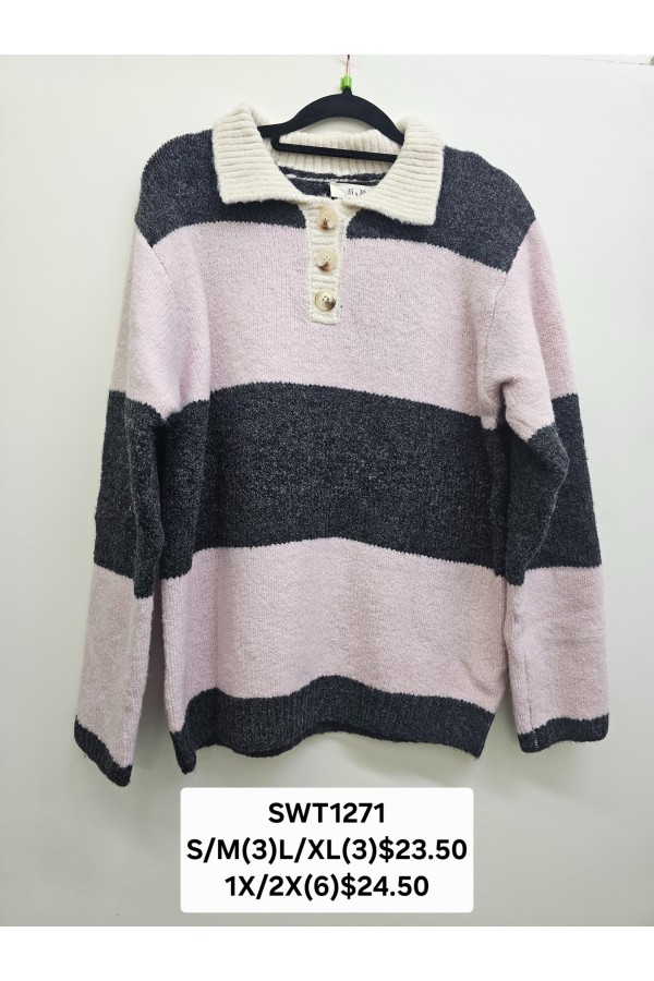 SWT1271P / Jade By Jane<br/>PLUS SIZE COLORBLOCK POLO KNIT SWEATER