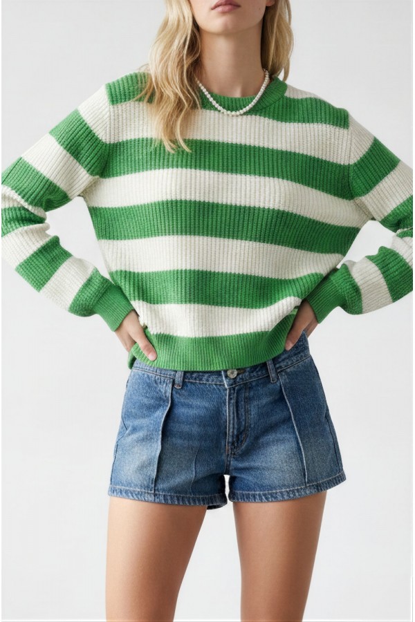 SWT1291P / Jade By Jane<br/>PLUS SIZE BOLD STRIPE CHUNKY SWEATER