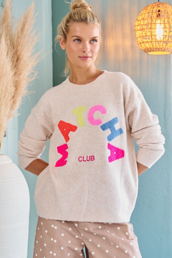 SWT1294 / Jade By Jane<br/>MATCHA CLUB PATCH KNIT SWEATER