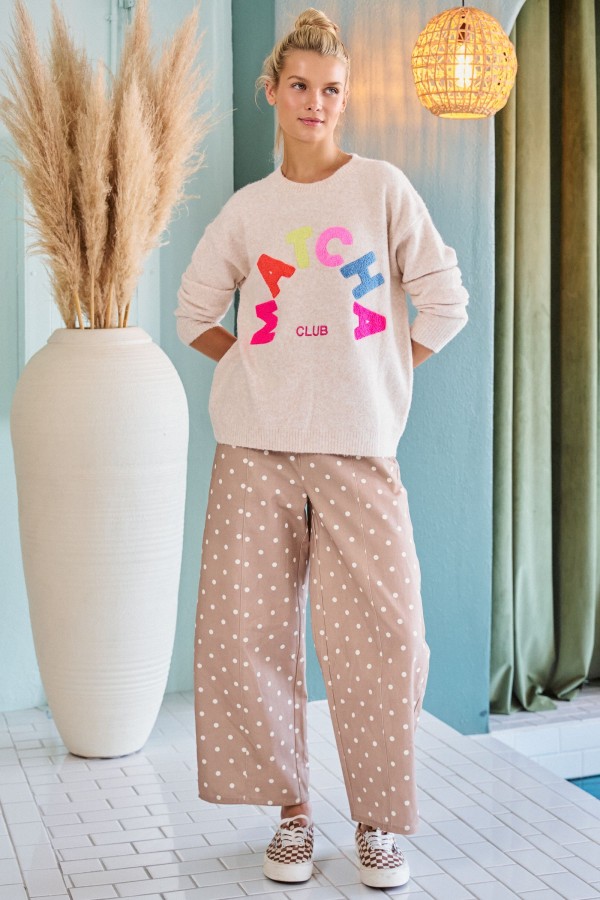 SWT1294P / Jade By Jane<br/>PLUS SIZE MATCHA CLUB PATCH KNIT SWEATER