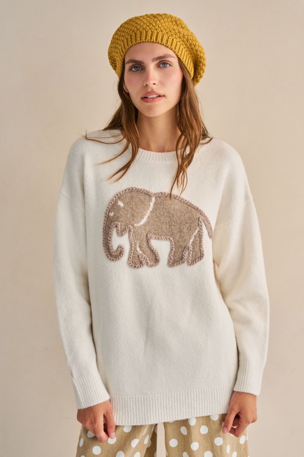 SWT1298 / Jade By Jane<br/>TEXTURED ELEPHANT KNIT SWEATER
