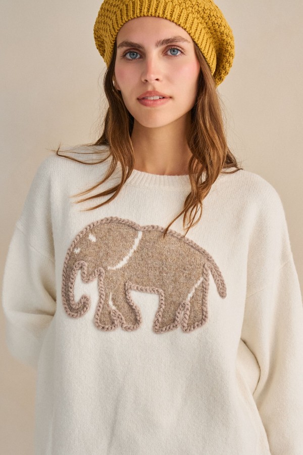 SWT1298P / Jade By Jane<br/>PLUS SIZE TEXTURED ELEPHANT KNIT SWEATER