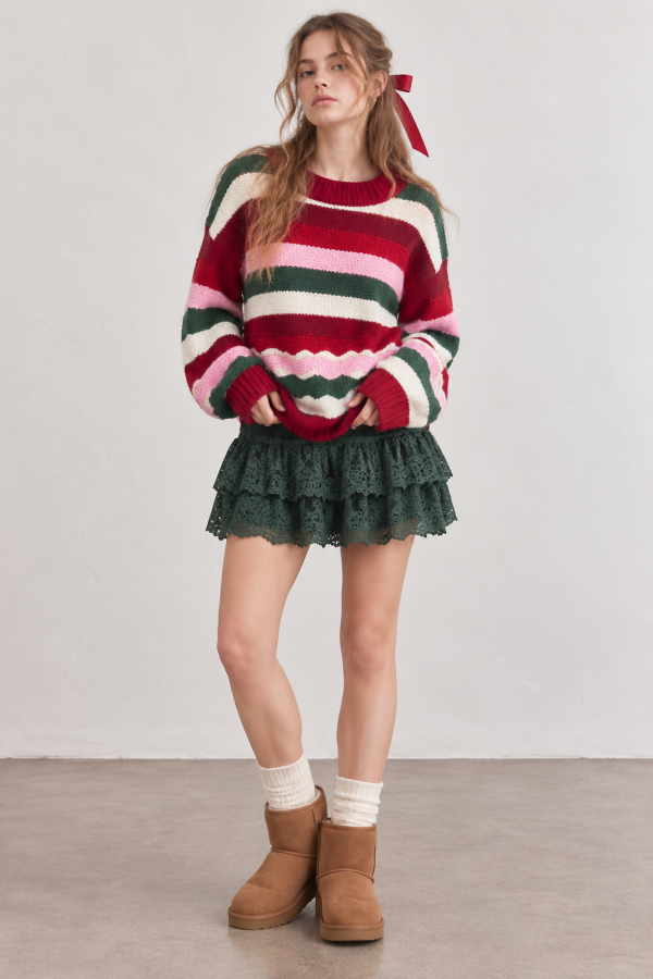 SWT1309P / Jade By Jane<br/>PLUS SIZE COLOR POP TEXTURED KNIT PULLOVER