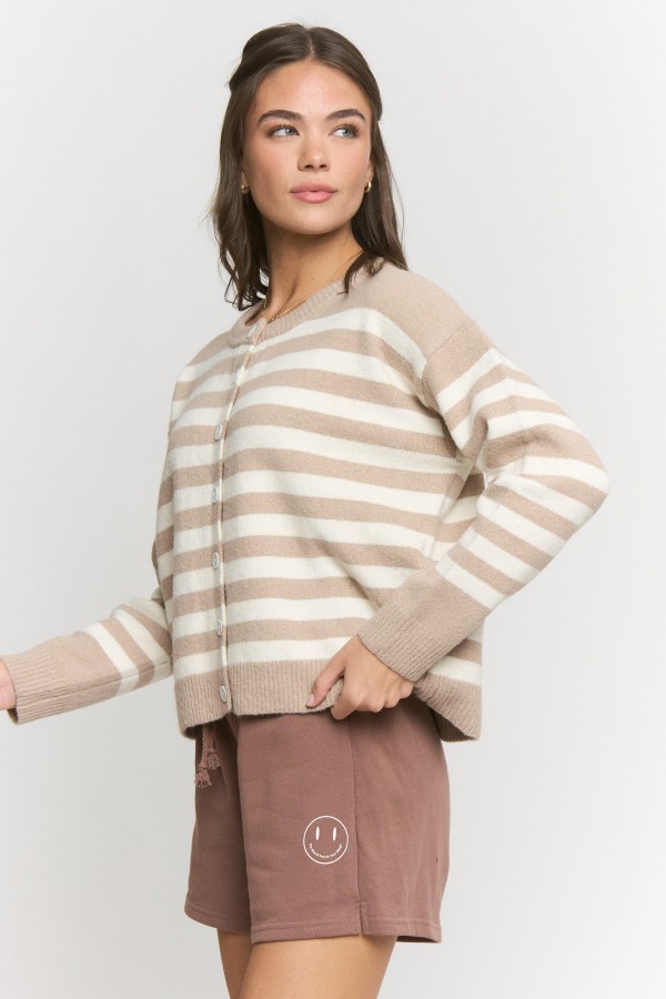 SWT1314P / Jade By Jane<br/>PLUS SIZE SOFT STRIPE KNIT CARDIGAN