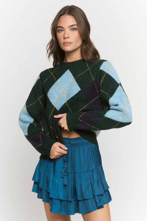 SWT1317 / Jade By Jane<br/>ARGYLE PATTERN KNIT SWEATER