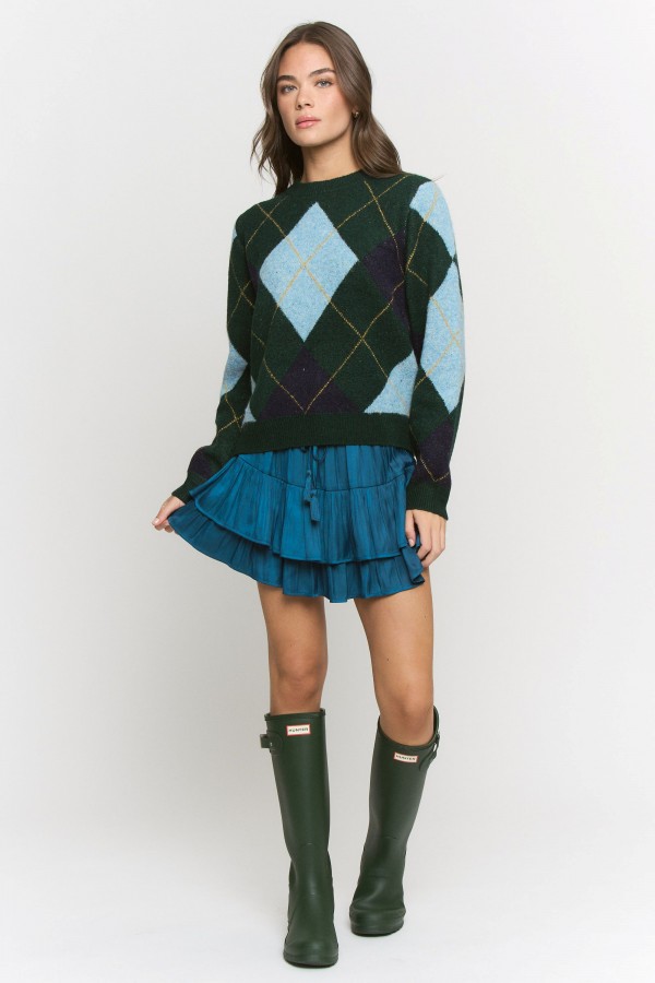 SWT1317P / Jade By Jane<br/>PLUS SIZE ARGYLE PATTERN KNIT SWEATER