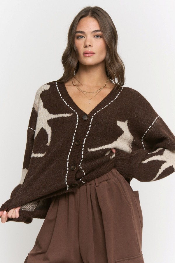SWT1322 / Jade By Jane<br/>HORSE PATTERN KNIT CARDIGAN