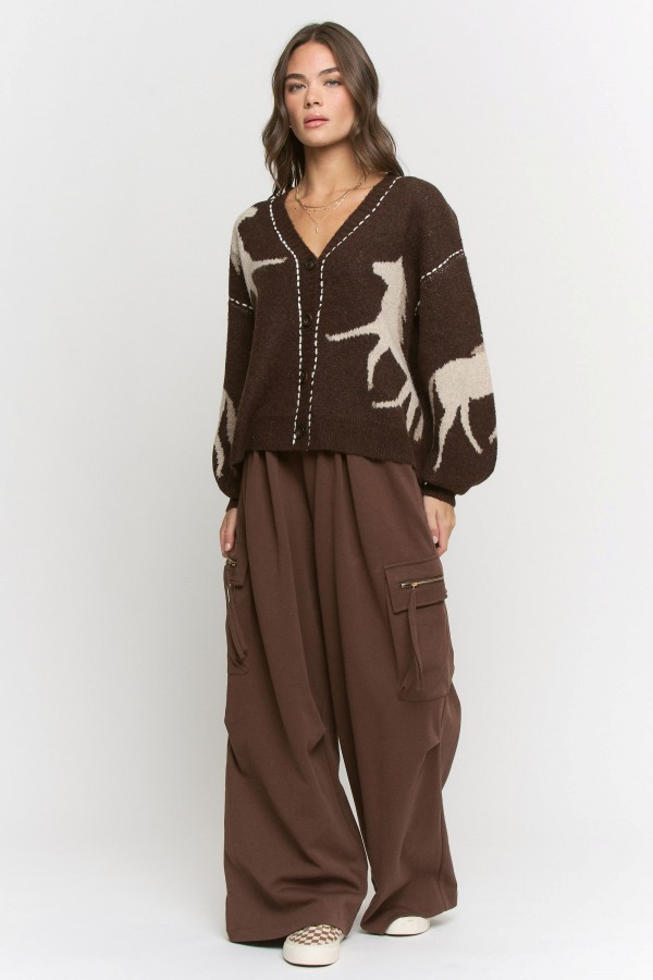 SWT1322P / Jade By Jane<br/>PLUS SIZE HORSE PATTERN KNIT CARDIGAN