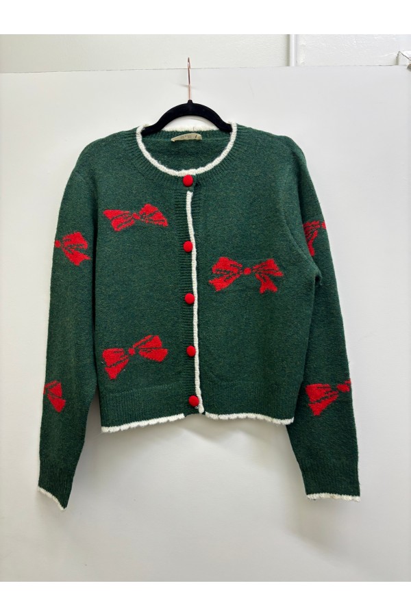 SWT1328 / Jade By Jane<br/>RIBBON PATTERN KNIT CARDIGAN
