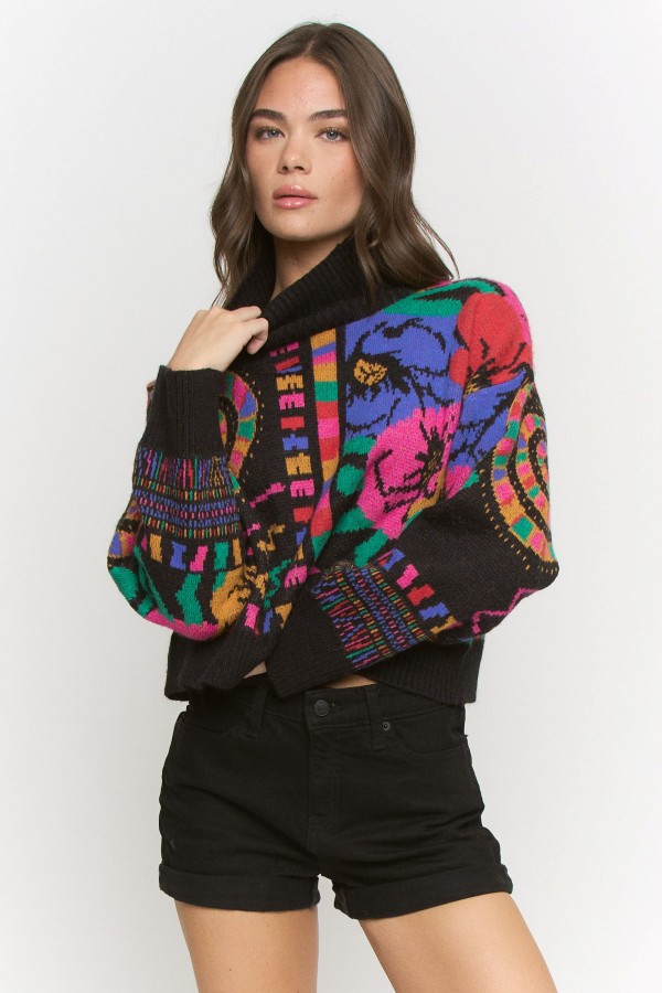 SWT1331 / Jade By Jane<br/>MULTI PATTERN TURTLENECK KNIT SWEATER