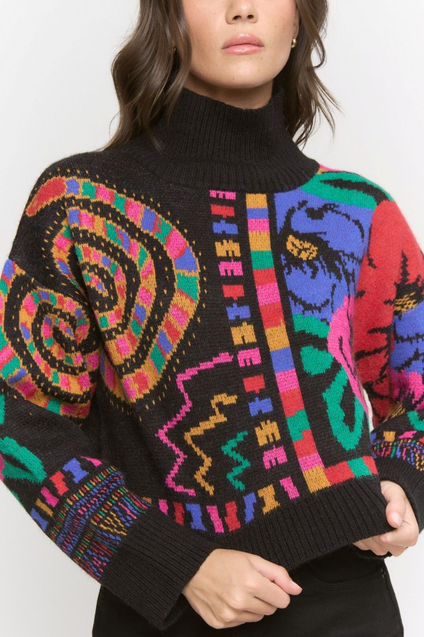 SWT1331P / Jade By Jane<br/>PLUS SIZE MULTI PATTERN TURTLENECK KNIT SWEATER