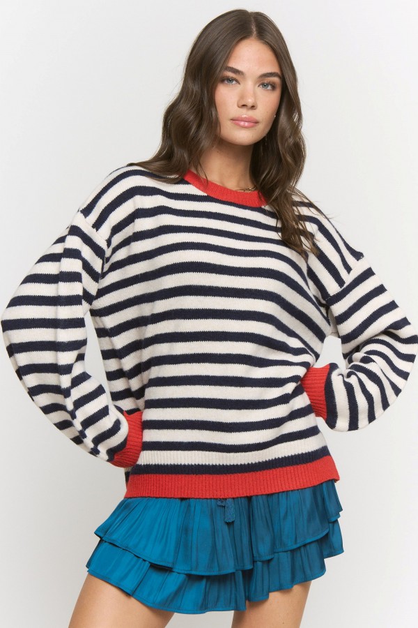 SWT1332 / Jade By Jane<br/>STRIPE CONTRAST KNIT SWEATER