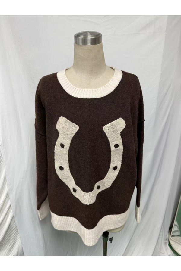 SWT1351P / Jade By Jane<br/>PLUS SIZE HORSESHOE PATCH KNIT SWEATER