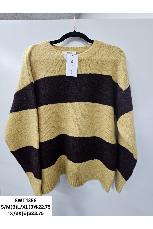 SWT1356P / Jade By Jane<br/>PLUS SIZE WIDE STRIPE KNIT SWEATER