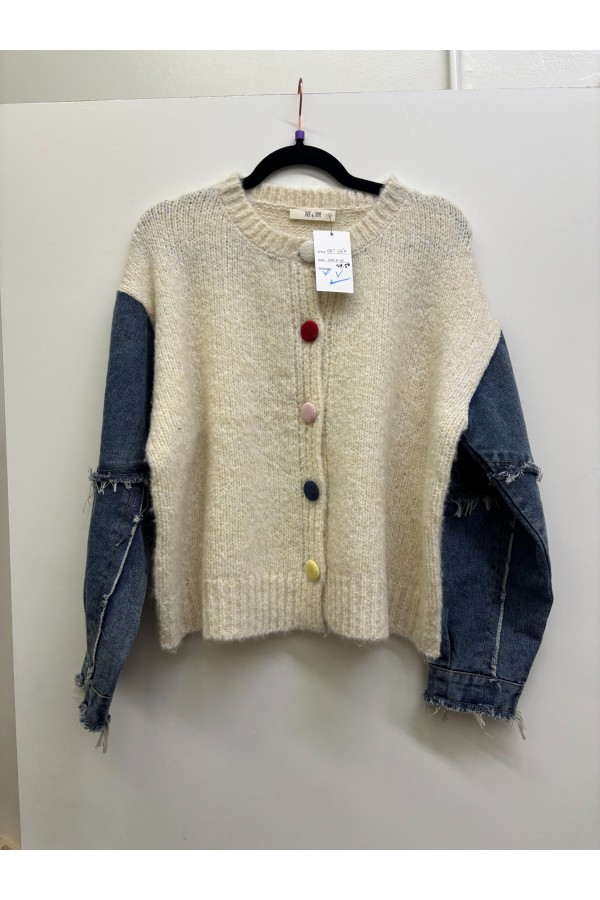SWT1364 / Jade By Jane<br/>DENIM SLEEVE KNIT CARDIGAN