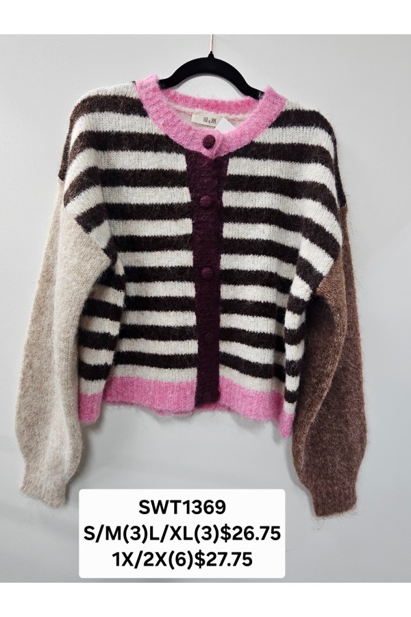 SWT1369 / Jade By Jane<br/>COLOR POP STRIPE KNIT CARDIGAN