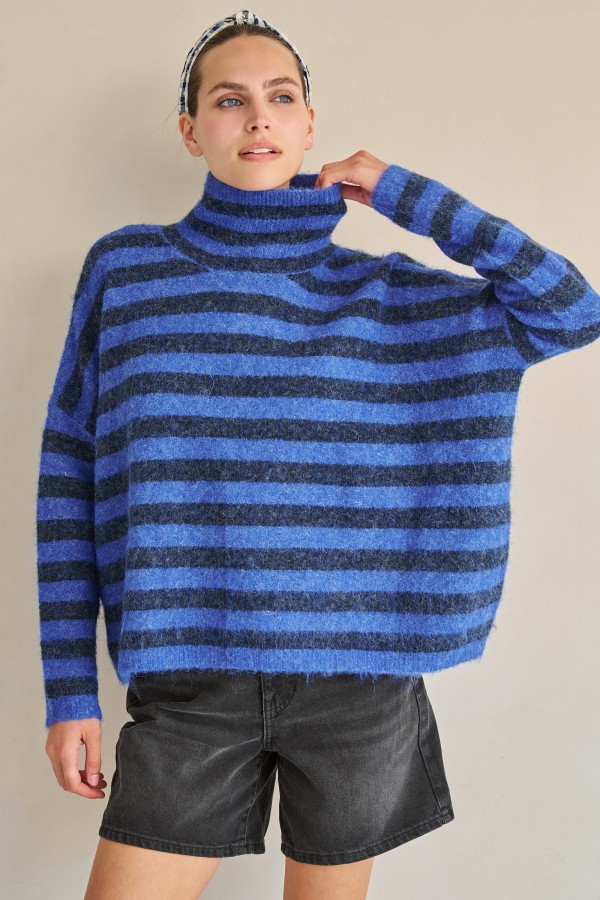 SWT1371 / Jade By Jane<br/>STRIPED TURTLENECK KNIT SWEATER