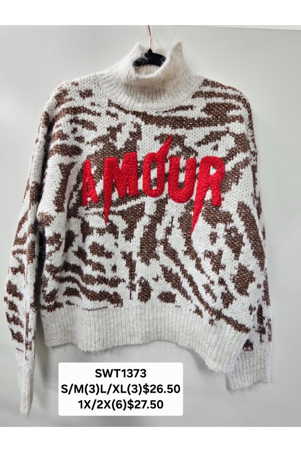 SWT1373P / Jade By Jane<br/>PLUS SIZE AMOUR ANIMAL KNIT SWEATER