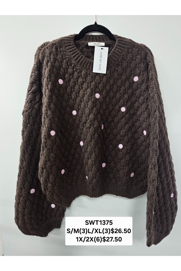 SWT1375P / Jade By Jane<br/>PLUS SIZE POLKA DOT CABLE KNIT SWEATER