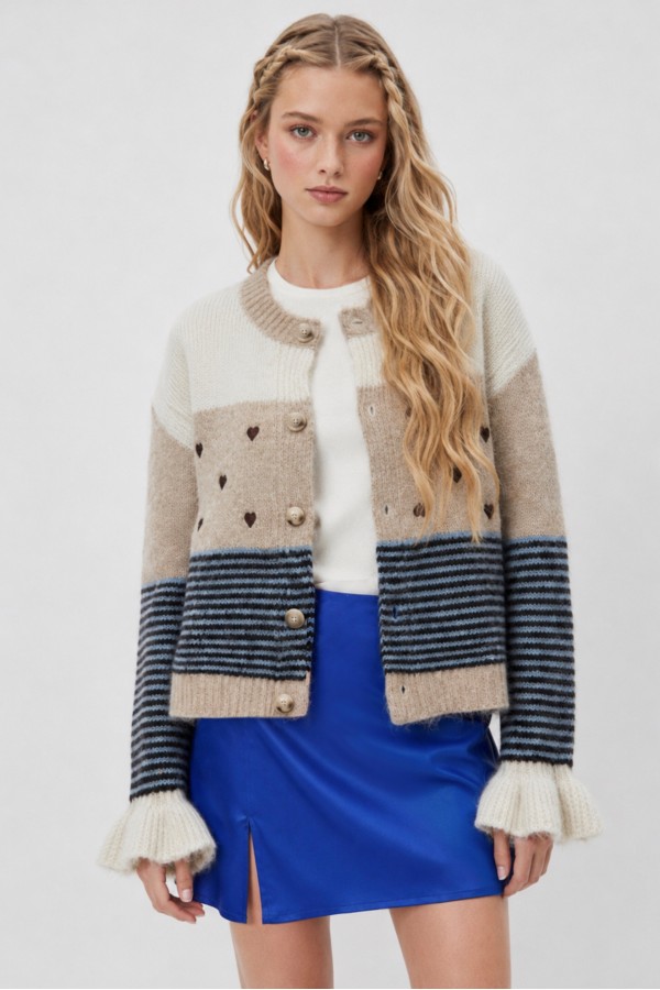 SWT1377 / Jade By Jane<br/>HEART DETAIL KNIT CARDIGAN