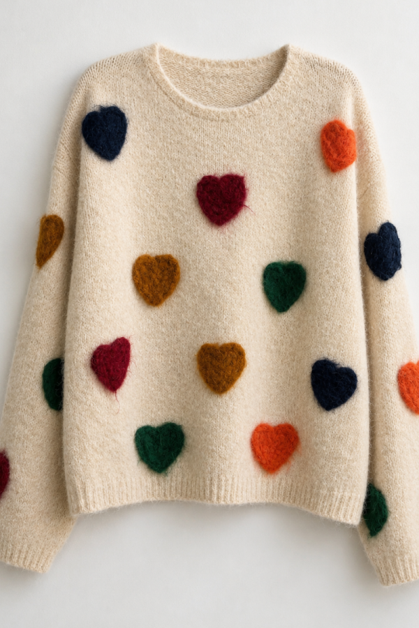 SWT1410P / Jade By Jane<br/>PLUS SIZE COLORFUL HEART PATCH KNIT SWEATER