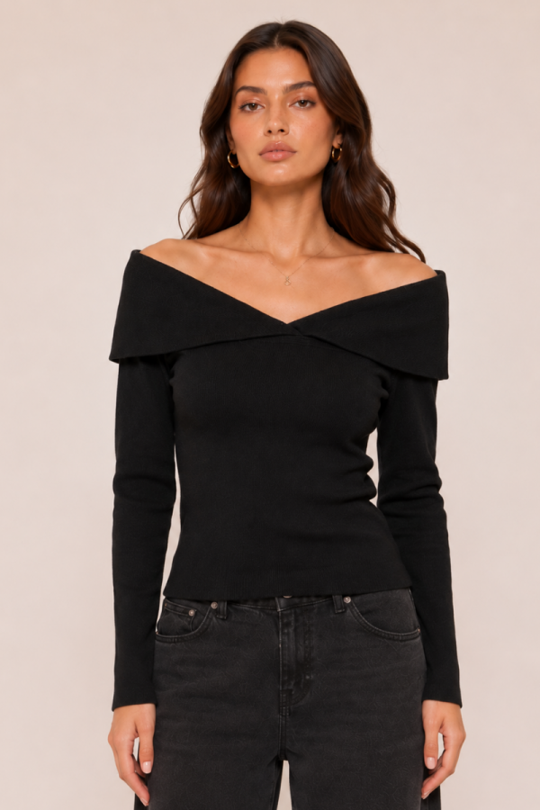 SWT1413 / Jade By Jane<br/>OFF-SHOULDER CROSSOVER KNIT TOP