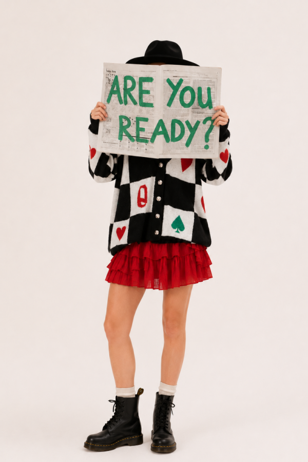 SWT1439P / Jade By Jane<br/>PLAYING CARD CHECKER CARDIGAN