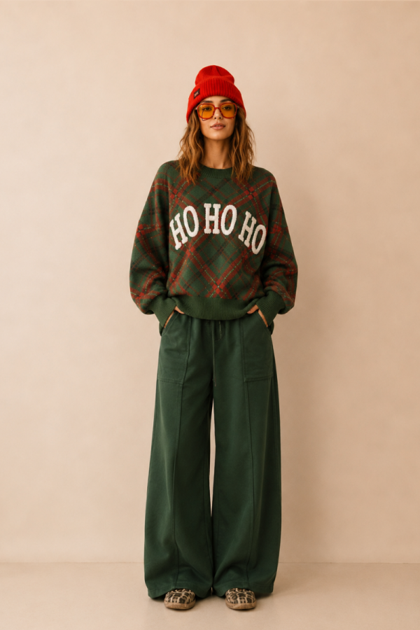 SWT1452 / Jade By Jane<br/>HO HO HO PLAID CHRISTMAS SWEATER