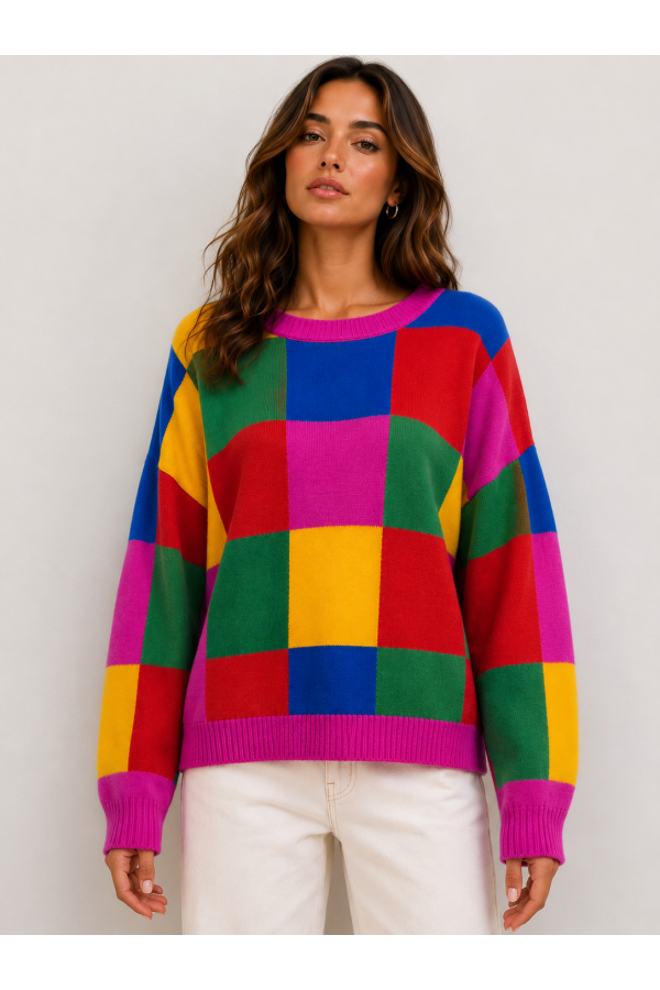 SWT1464 / Jade By Jane<br/>COLOR BLOCK PATCHWORK SWEATER