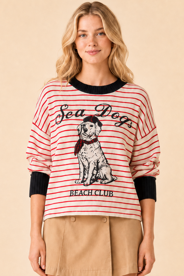 SWT1465P / Jade By Jane<br/>SEA DOGS STRIPED KNIT SWEATER