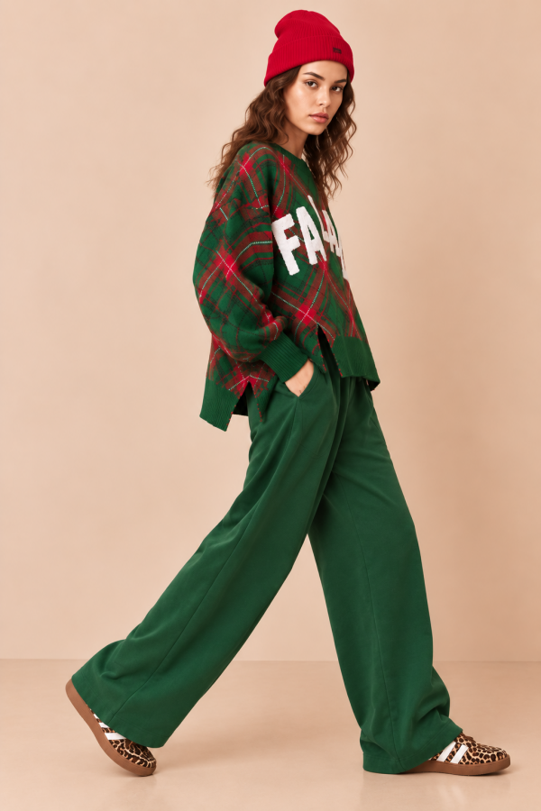 SWT1494 / Jade By Jane<br/>FA LA LA PLAID SWEATER