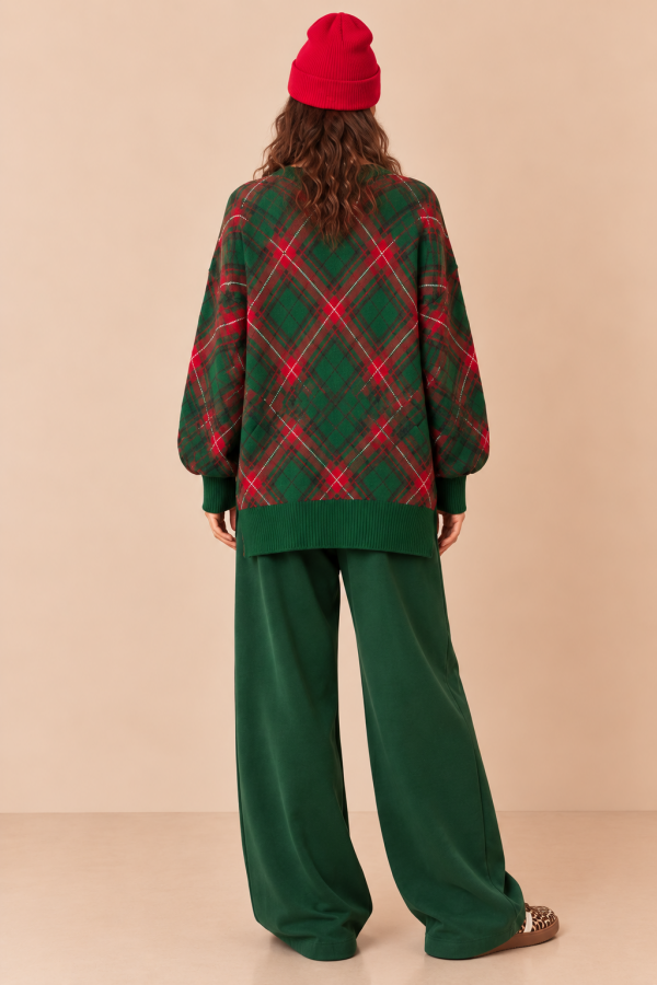 SWT1494P / Jade By Jane<br/>PLUS SIZE FA LA LA PLAID SWEATER