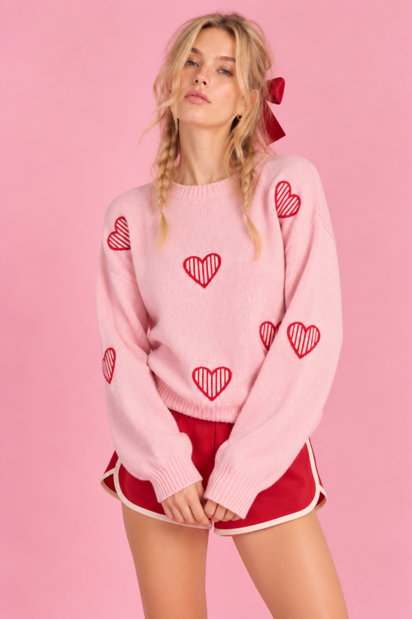 SWT1545 / Jade By Jane<br/>HEART EMBROIDERED SWEATER