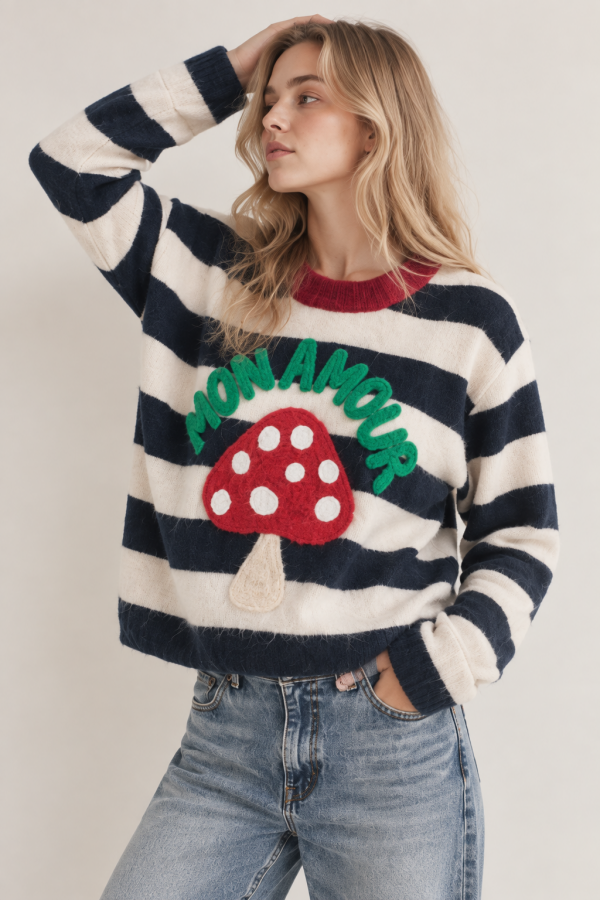 SWT1546P / Jade By Jane<br/>MON AMOUR MUSHROOM STRIPE SWEATER