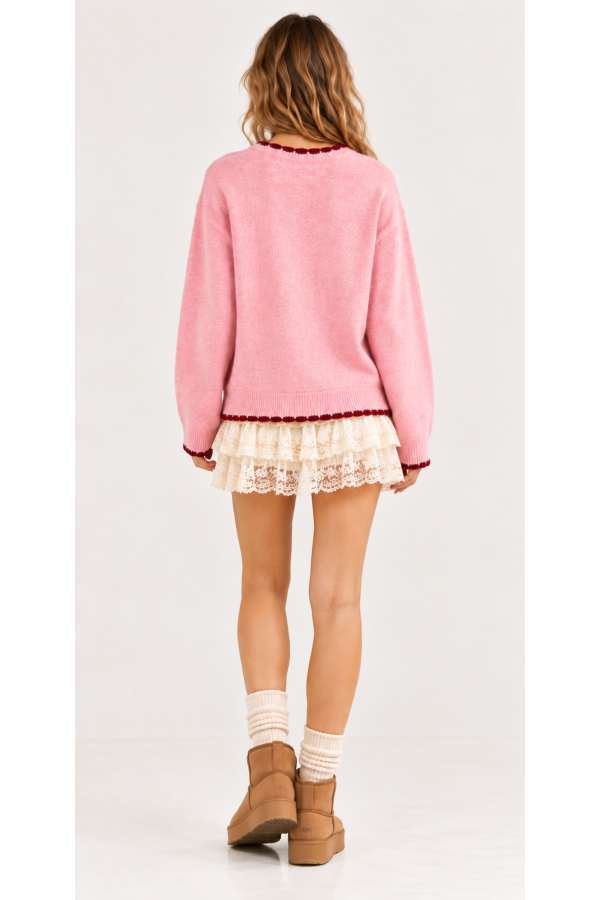 SWT1547 / Jade By Jane<br/>STRAWBERRY GRAPHIC KNIT SWEATER