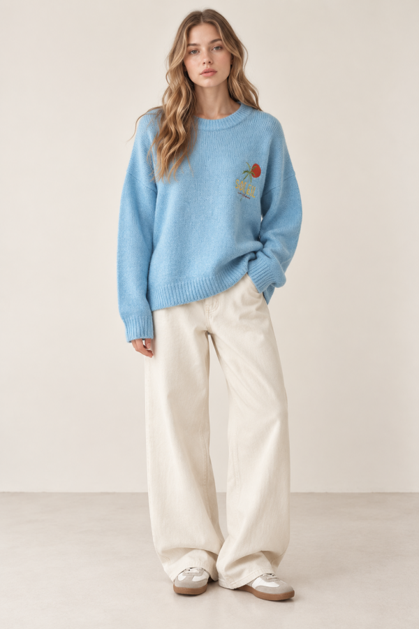SWT1554P / Jade By Jane<br/>PLUS SIZE SOLEIL EMBROIDERED FUZZY KNIT SWEATER