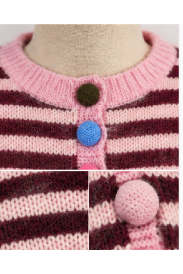 SWT1567P / Jade By Jane<br/>PLUS MULTI COLOR BUTTON STRIPED KNIT TOP