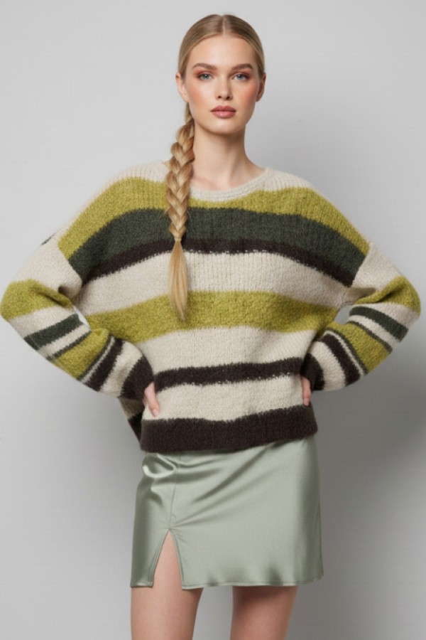 SWT8346 / Jade By Jane<br/>BRUSHED STRIPE KNIT SWEATER