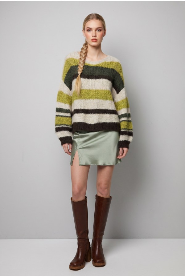 SWT8346P / Jade By Jane<br/>PLUS SIZE BRUSHED STRIPE KNIT SWEATER