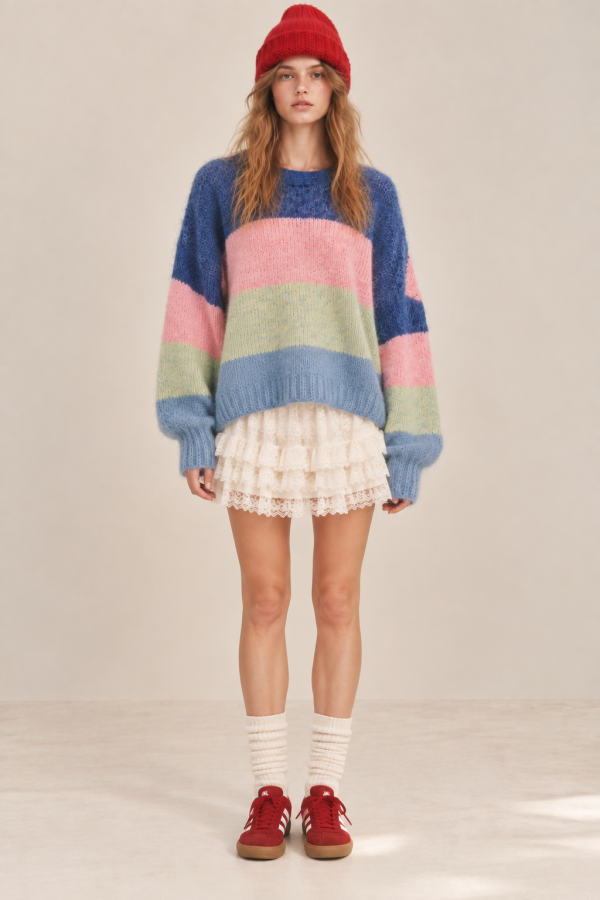 SWT8349 / Jade By Jane<br/>PASTEL COLORBLOCK KNIT SWEATER