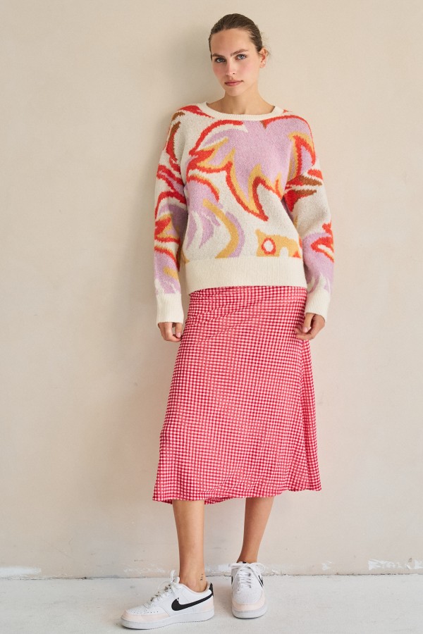 SWT8352P / Jade By Jane<br/>PLUS SIZE RETRO FLOWER KNIT SWEATER